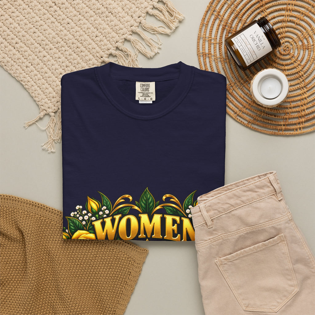 Women Veteran | Yellow Rose Floral Garment-Dyed Tee