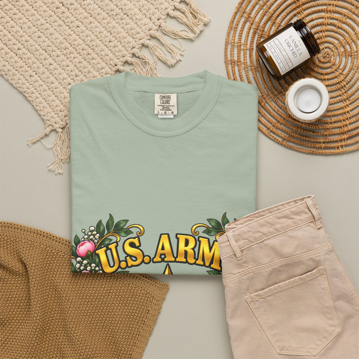 U.S. Army Veteran | Pink Peony Floral Garment-Dyed Tee