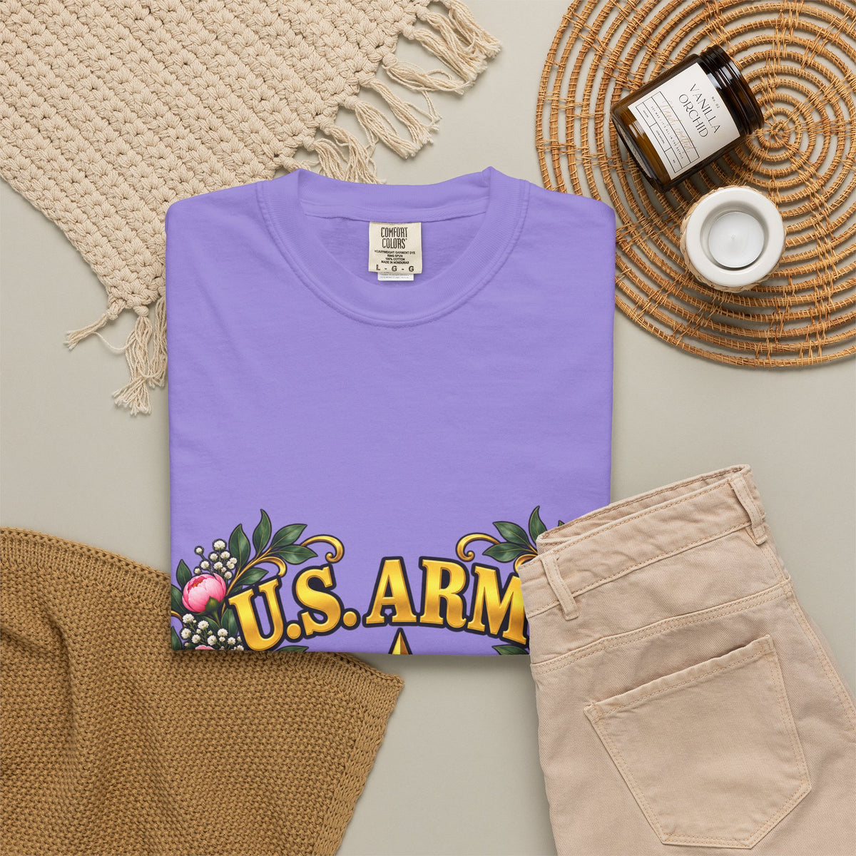 U.S. Army Veteran | Pink Peony Floral Garment-Dyed Tee