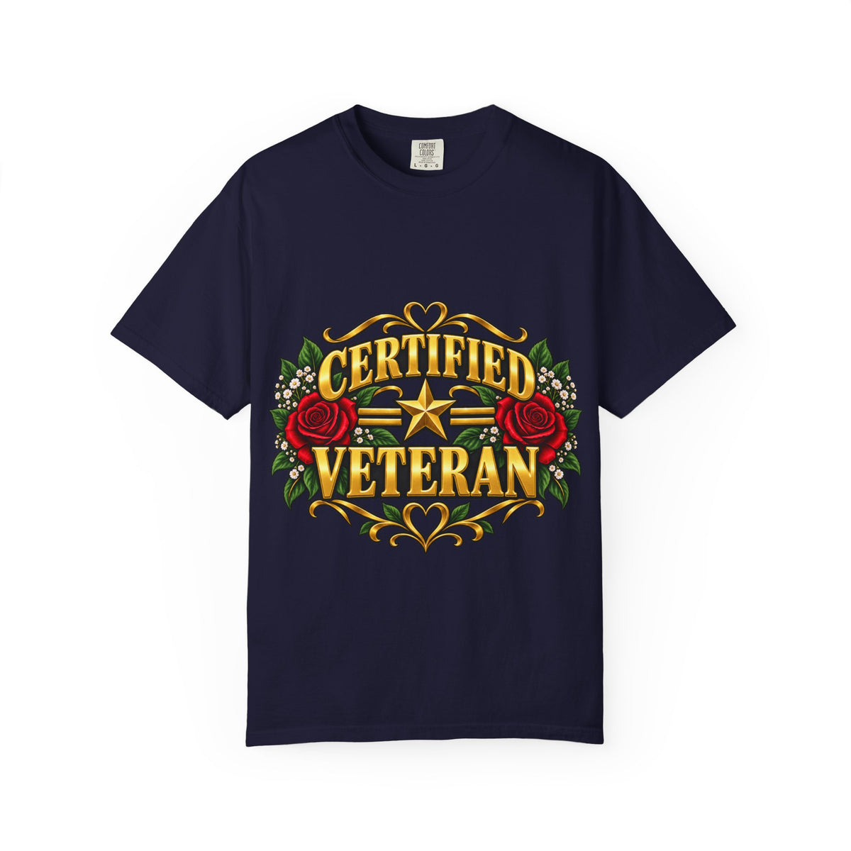 Certified Veteran | Red Rose Floral Garment-Dyed Tee