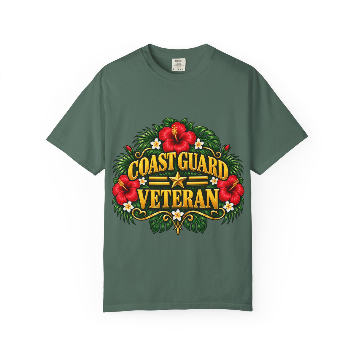 Coast Guard Veteran | Red Hibiscus Floral Garment-Dyed Tee