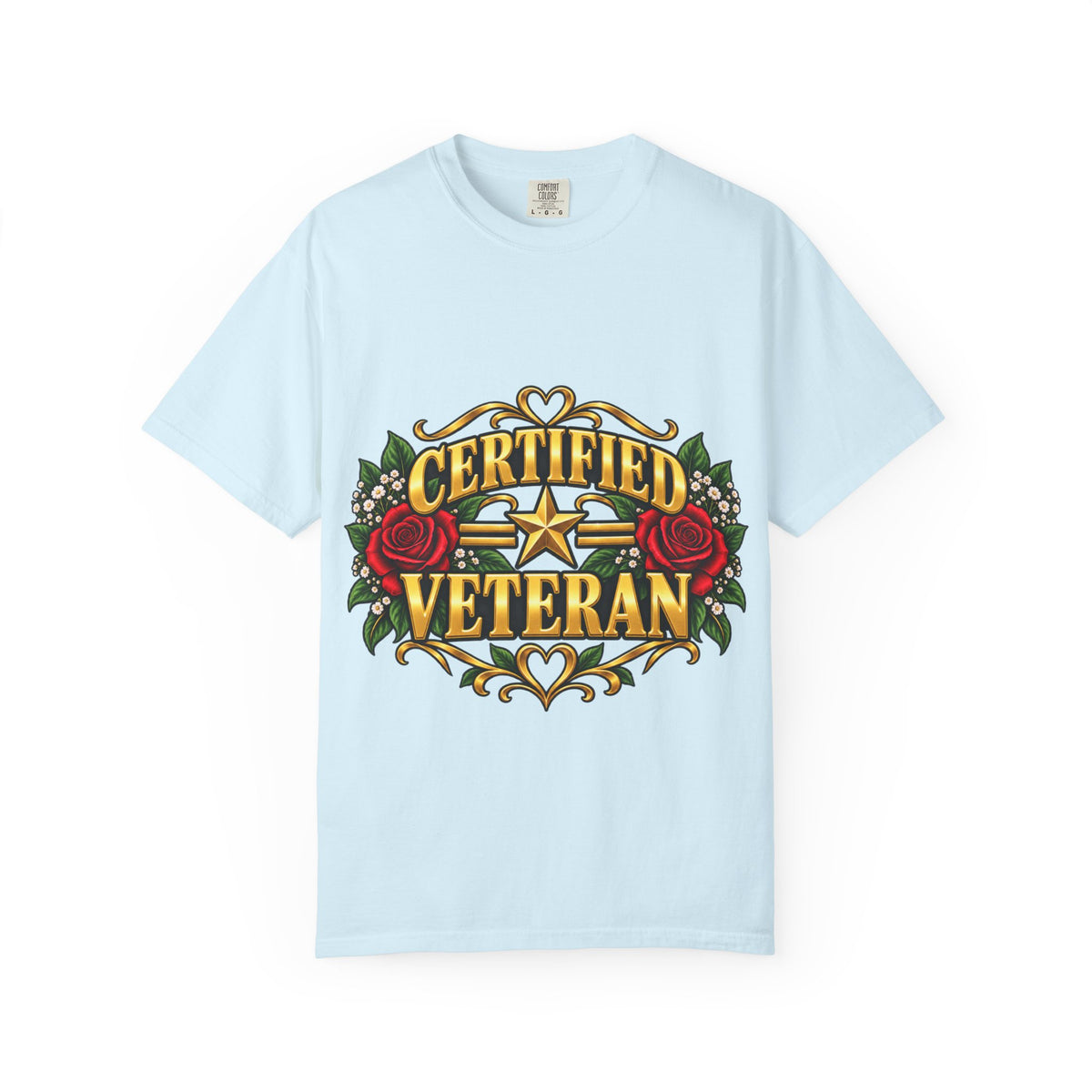Certified Veteran | Red Rose Floral Garment-Dyed Tee