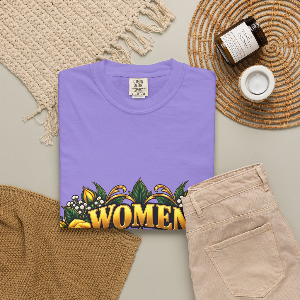 Women Veteran | Yellow Rose Floral Garment-Dyed Tee