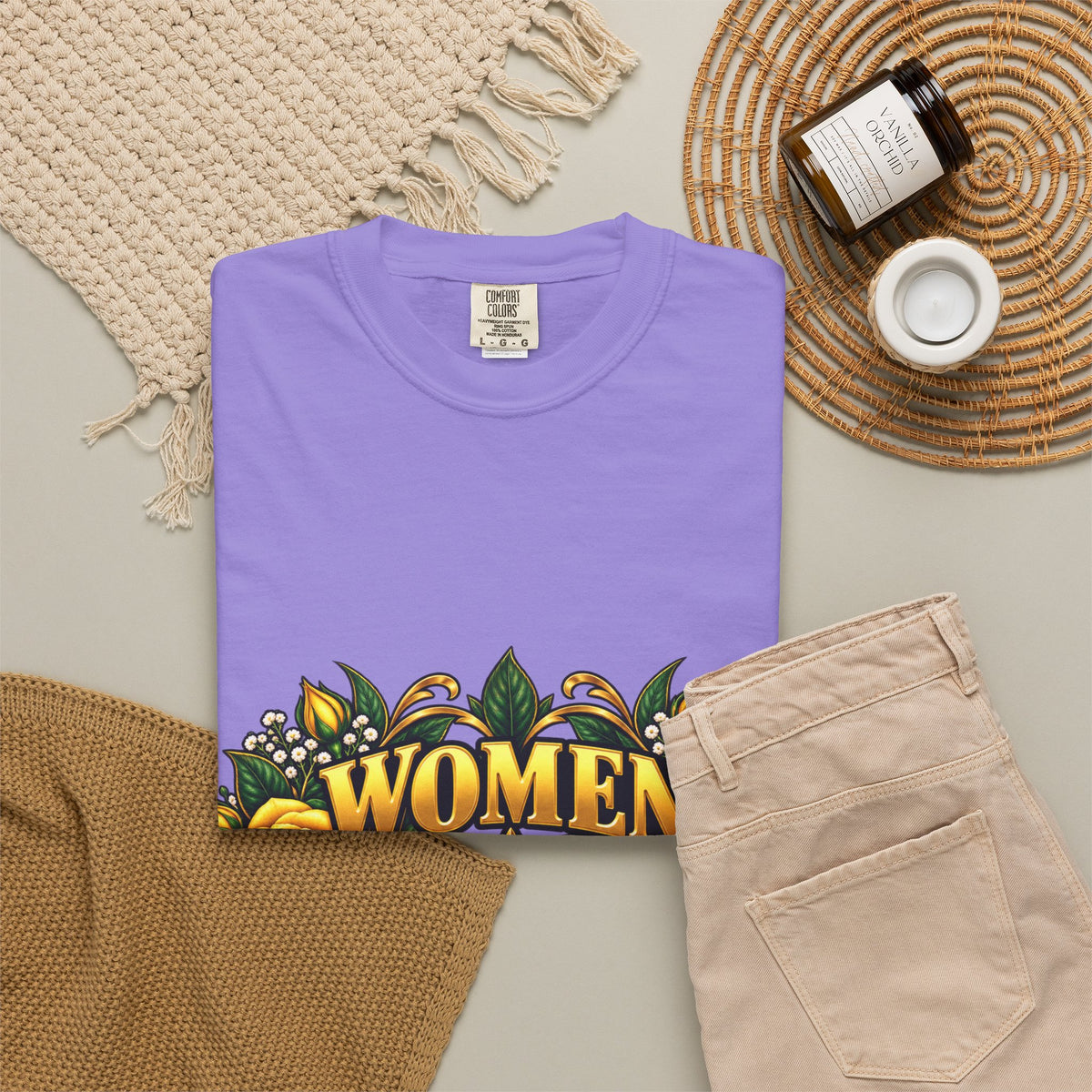 Women Veteran | Yellow Rose Floral Garment-Dyed Tee