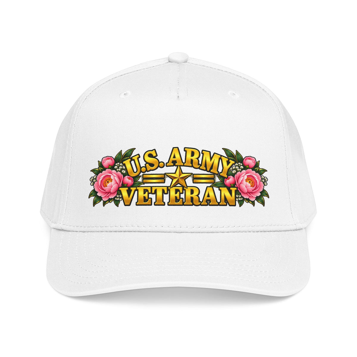 U.S. Army Veteran | Pink Peony Floral Mid-Profile Cap