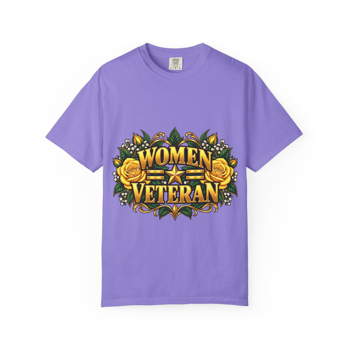 Women Veteran | Yellow Rose Floral Garment-Dyed Tee