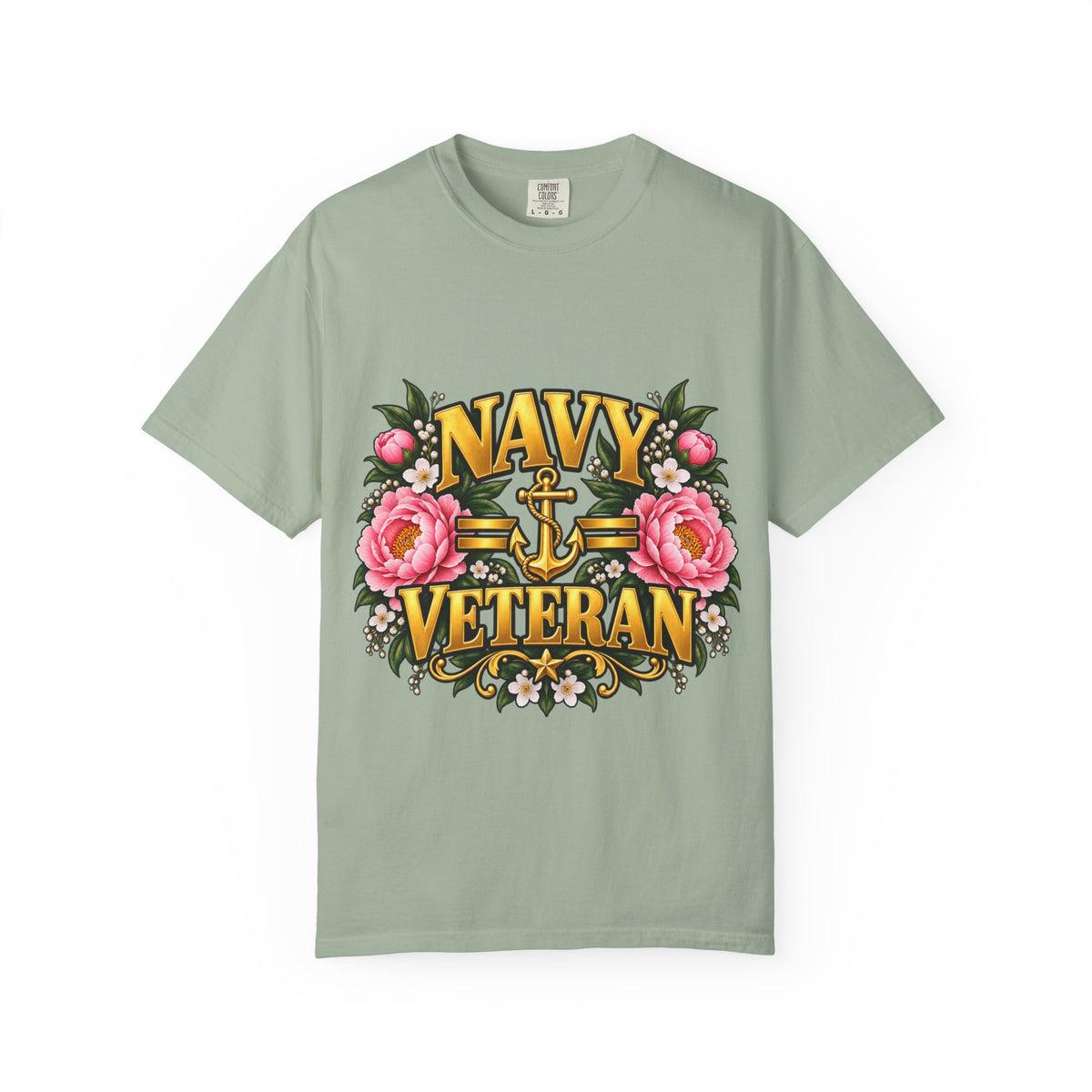 Navy Veteran | Pink Peony Floral Garment-Dyed Tee