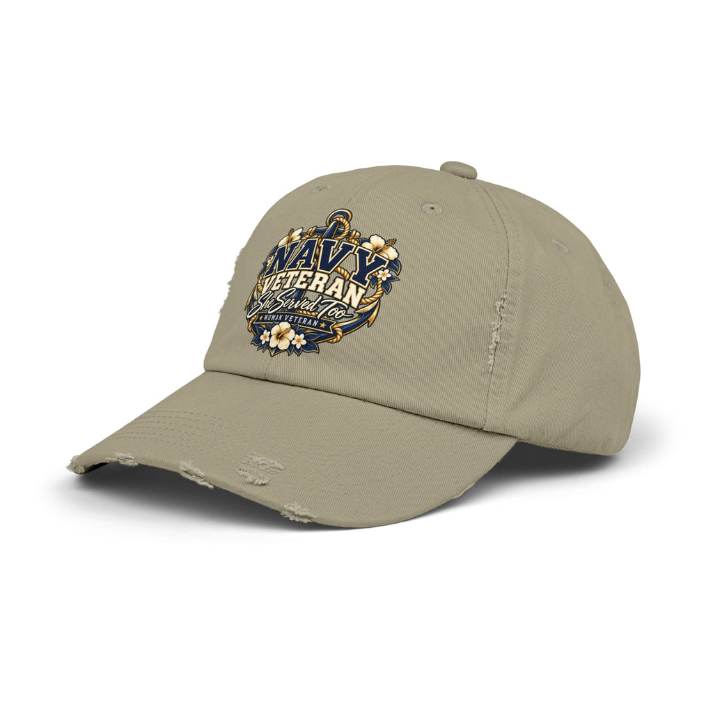 Navy Veteran | Floral Distressed Women Veteran Cap