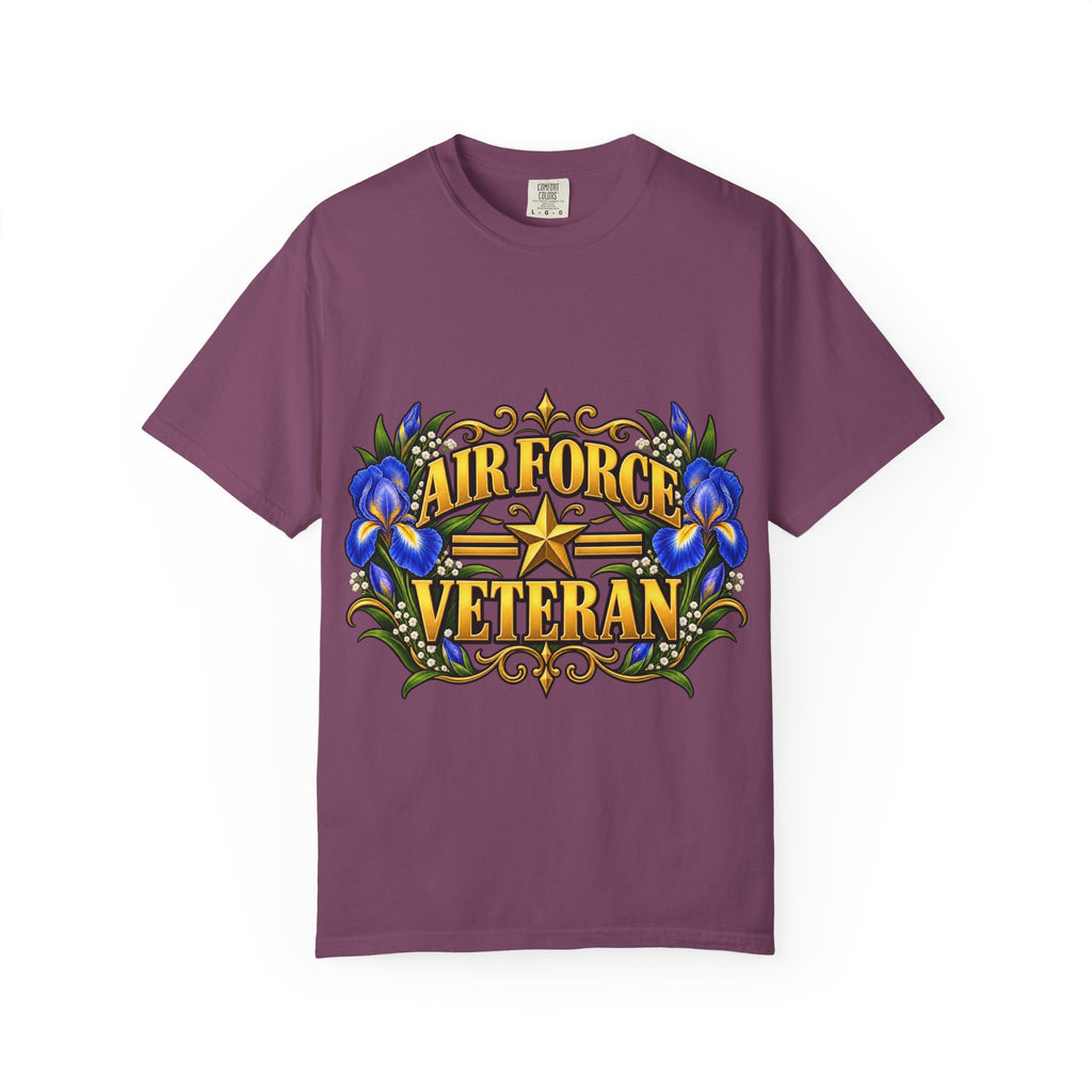 Air Force Veteran | Blue Iris Floral Garment-Dyed Tee