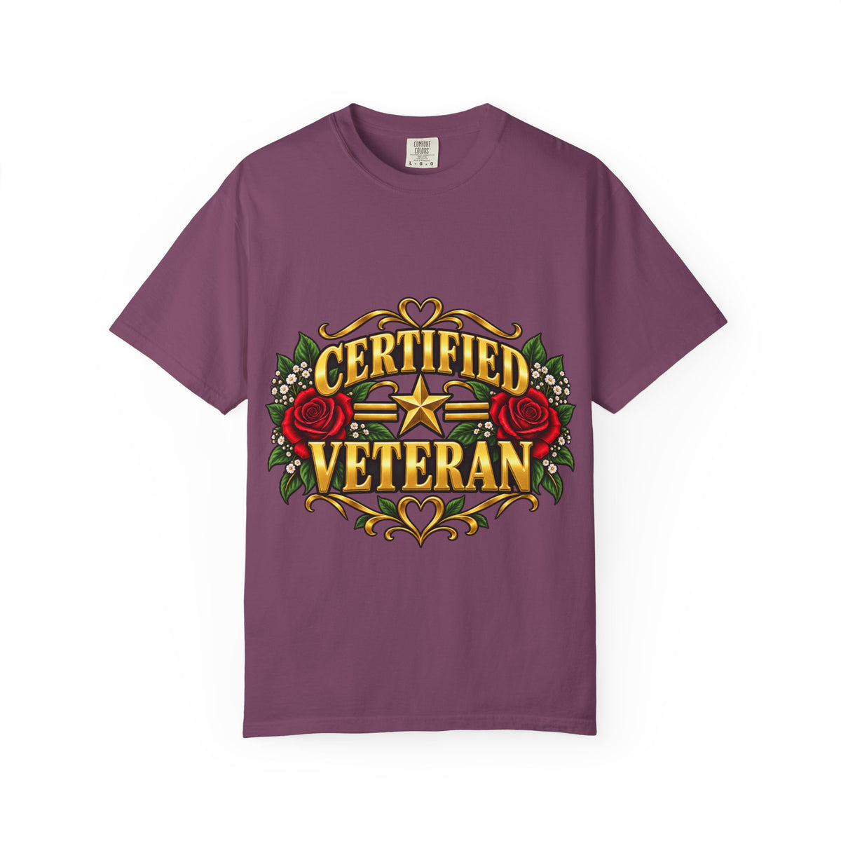 Certified Veteran | Red Rose Floral Garment-Dyed Tee