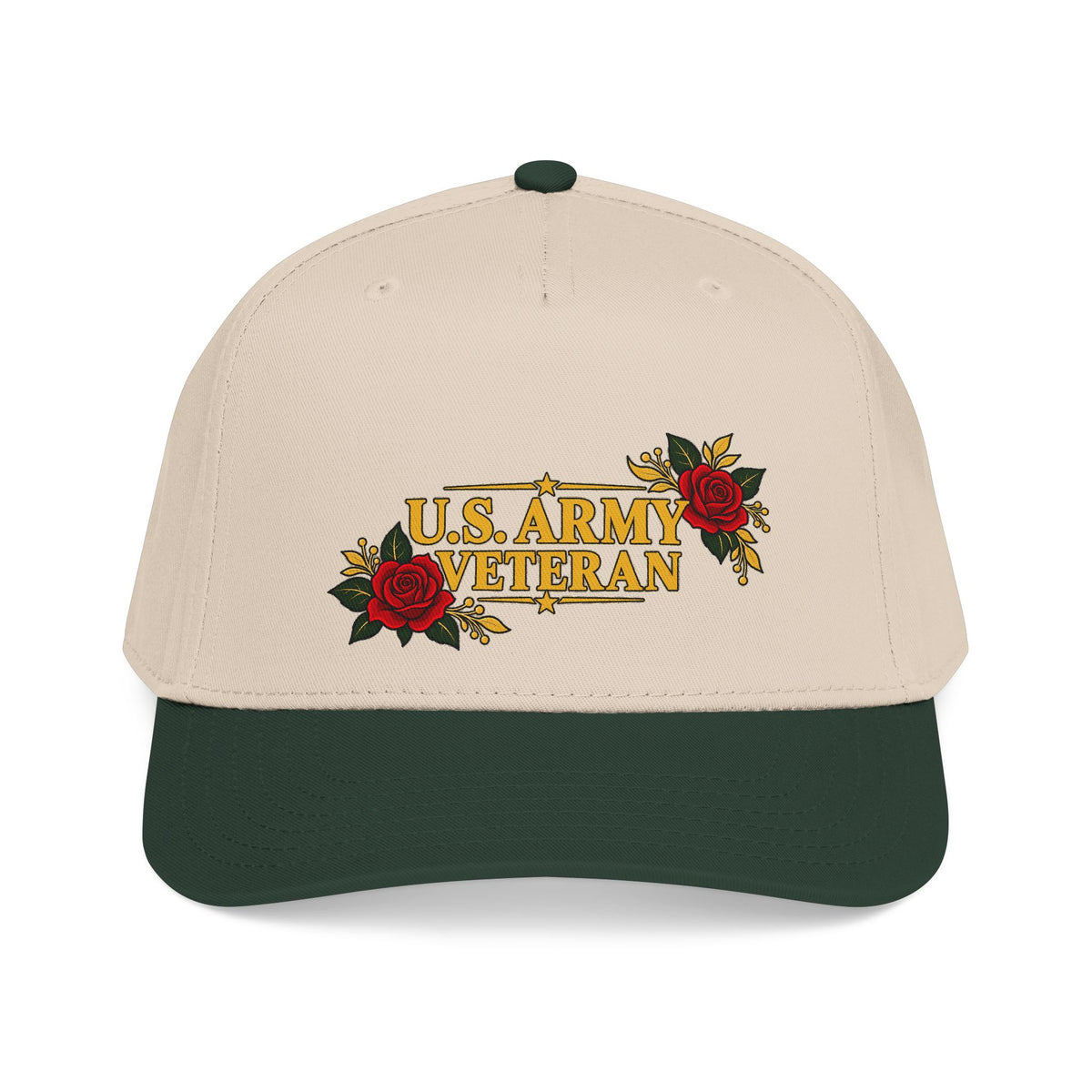 U.S. Army Veteran | Red Rose Floral Mid-Profile Cap