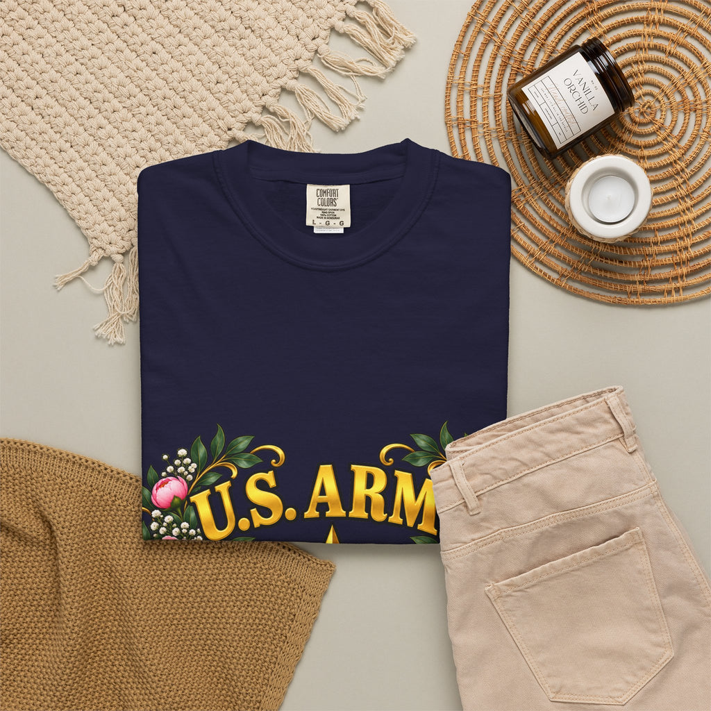 U.S. Army Veteran | Pink Peony Floral Garment-Dyed Tee