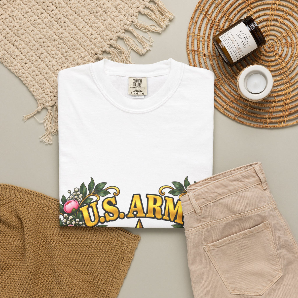 U.S. Army Veteran | Pink Peony Floral Garment-Dyed Tee