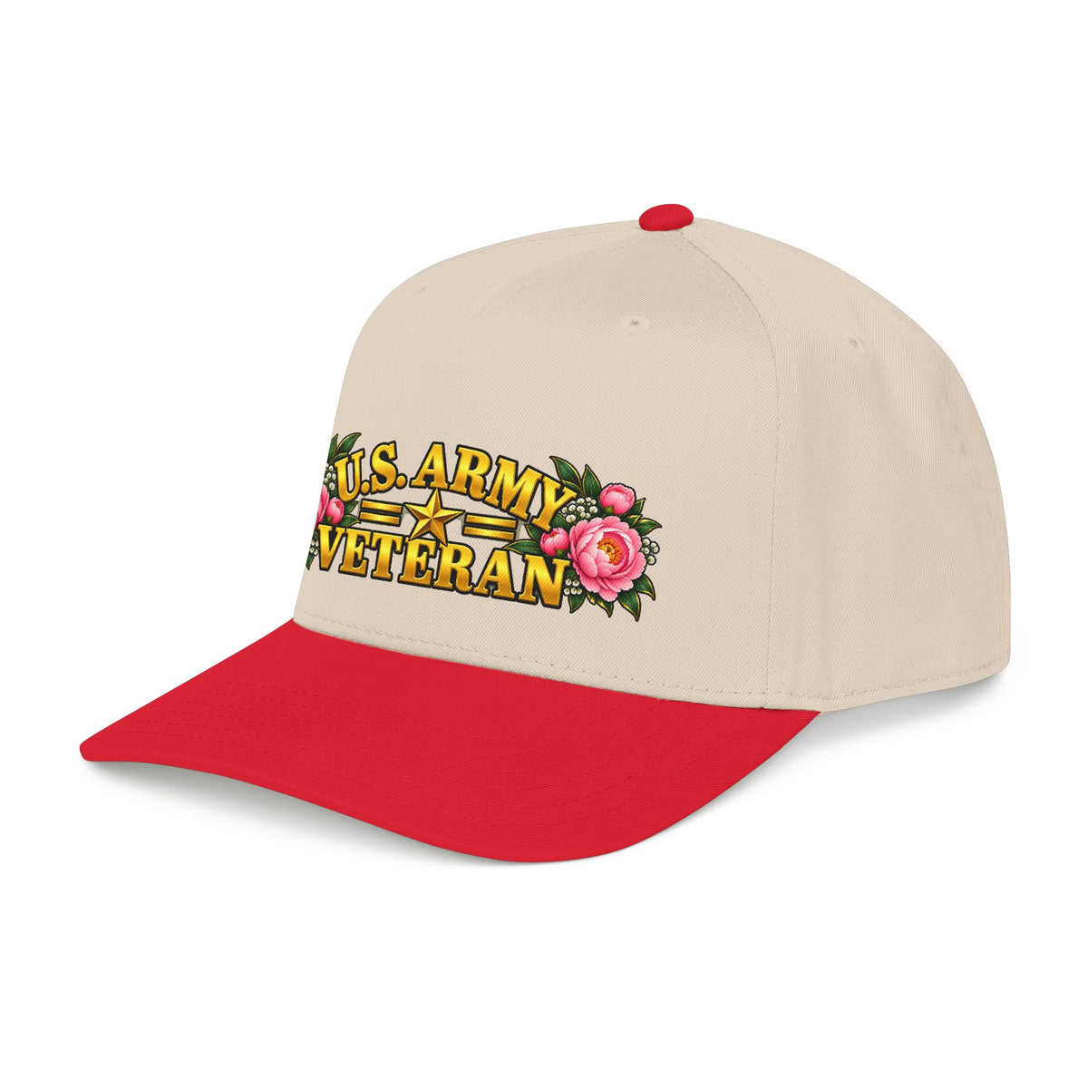 U.S. Army Veteran | Pink Peony Floral Mid-Profile Cap