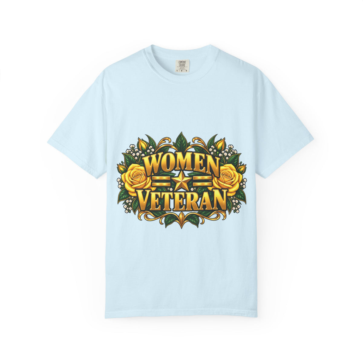 Women Veteran | Yellow Rose Floral Garment-Dyed Tee