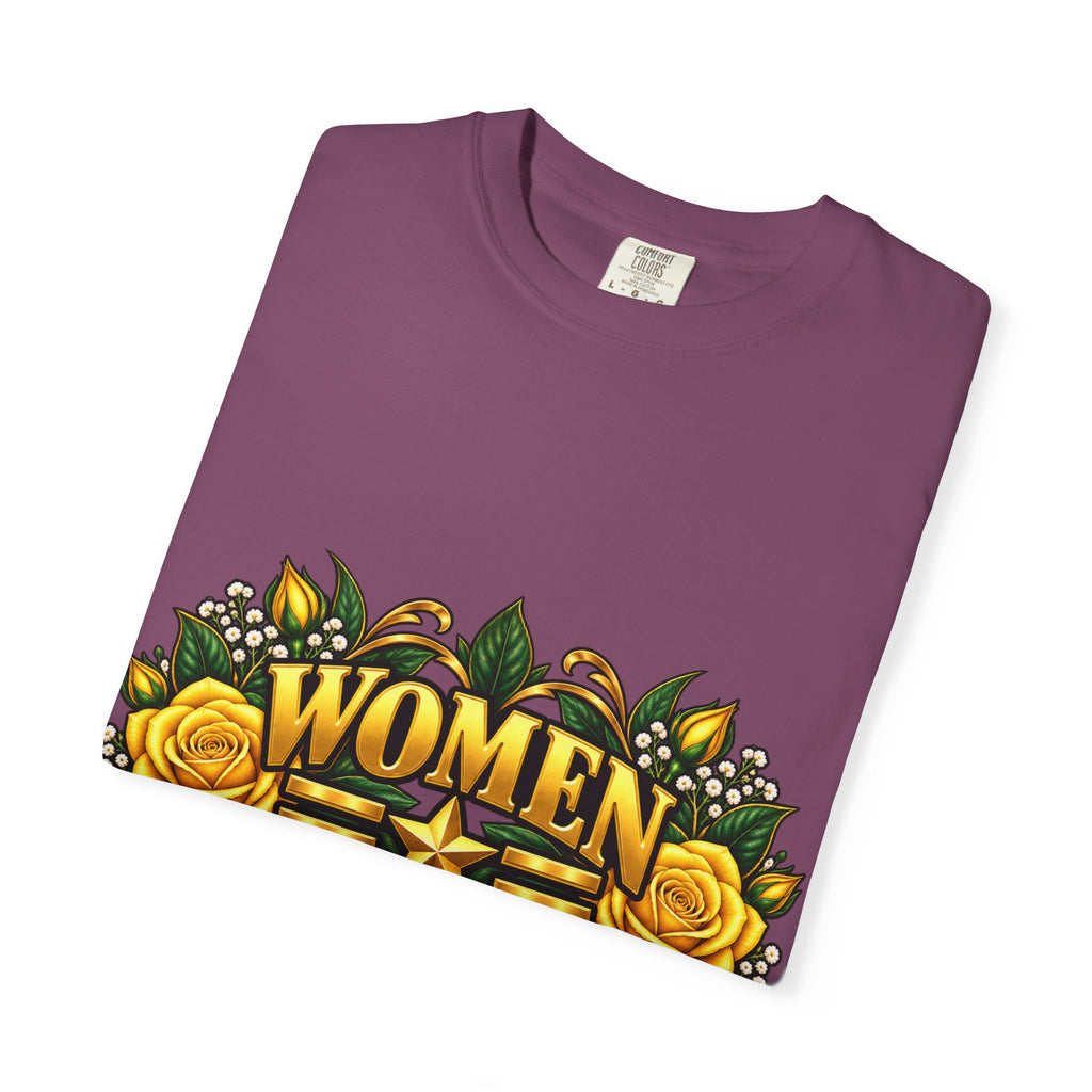 Women Veteran | Yellow Rose Floral Garment-Dyed Tee