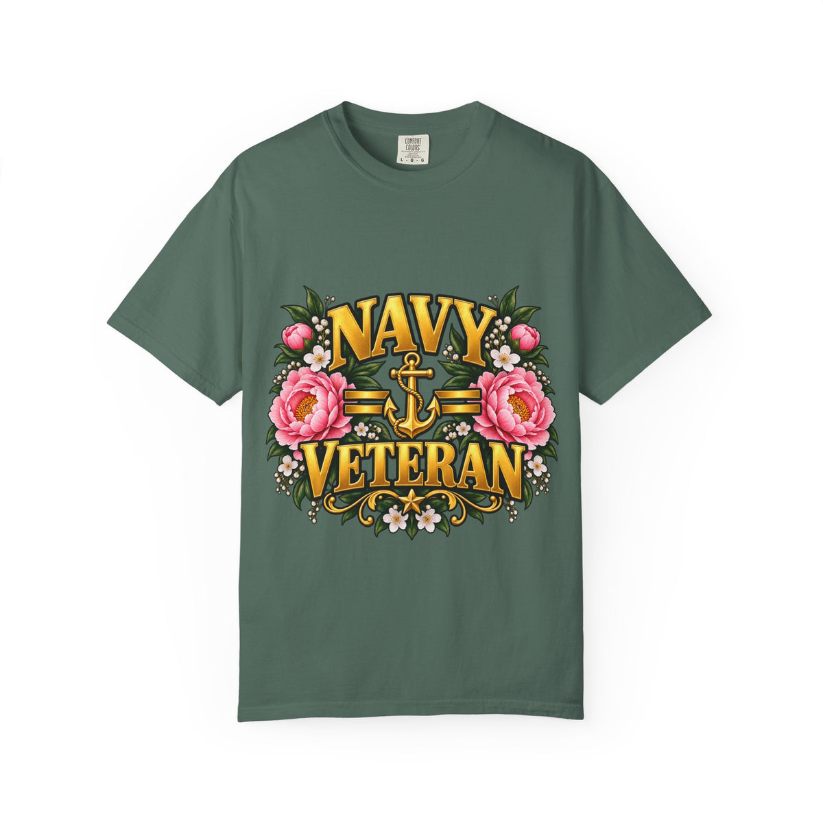 Navy Veteran | Pink Peony Floral Garment-Dyed Tee