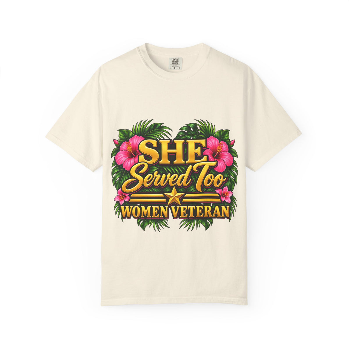 She Served Too | Pink Hibiscus Women Veteran Tee