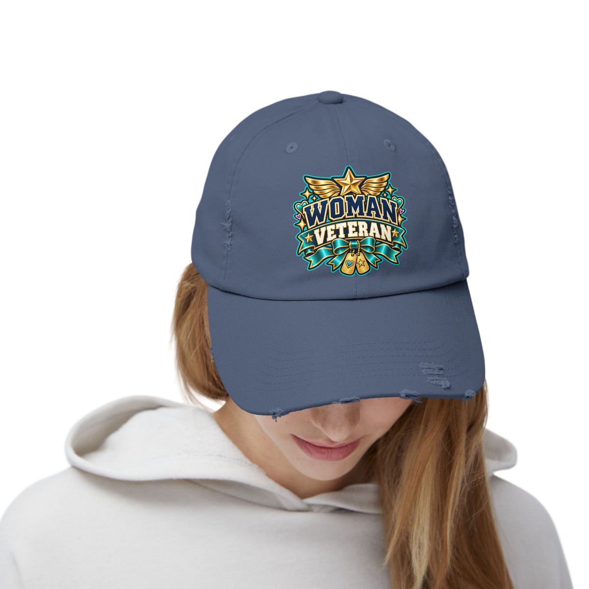 Woman Veteran | Teal Floral Distressed Cap