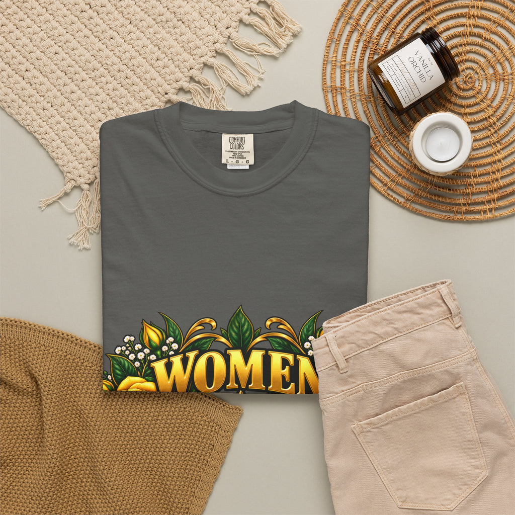 Women Veteran | Yellow Rose Floral Garment-Dyed Tee