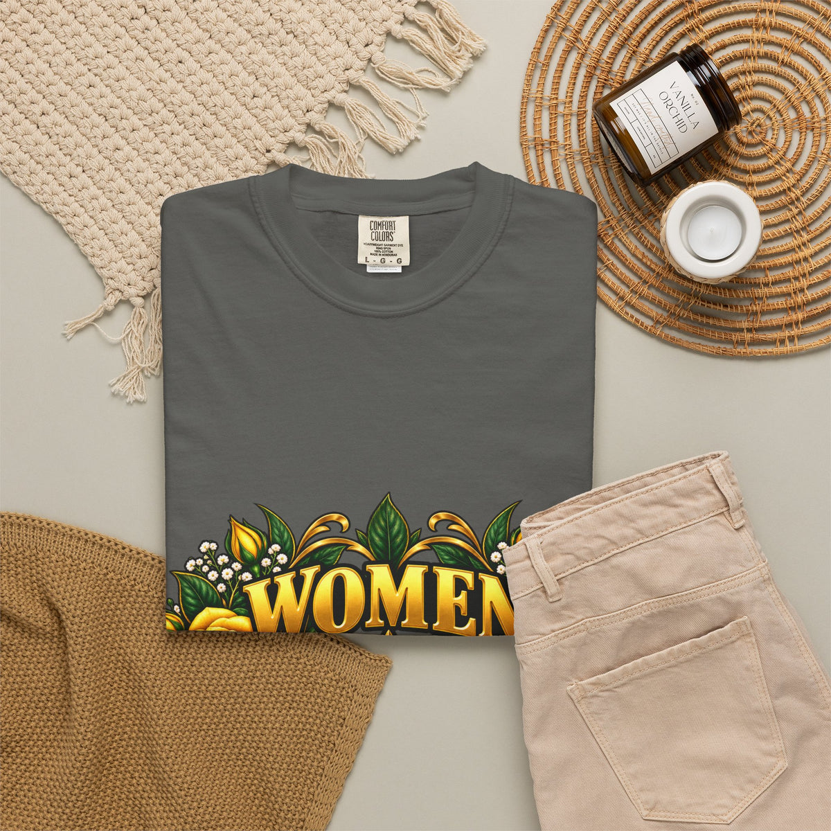 Women Veteran | Yellow Rose Floral Garment-Dyed Tee