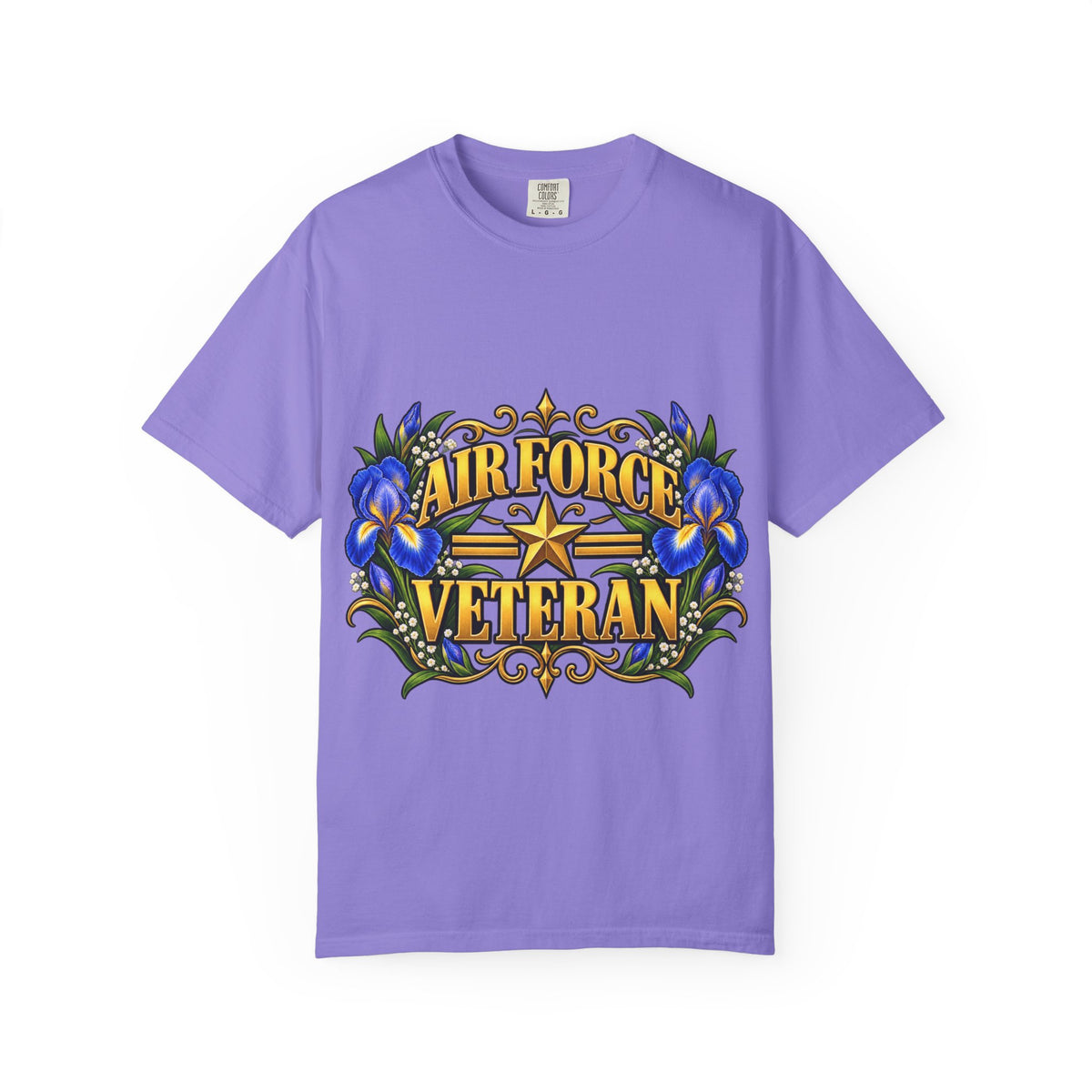 Air Force Veteran | Blue Iris Floral Garment-Dyed Tee