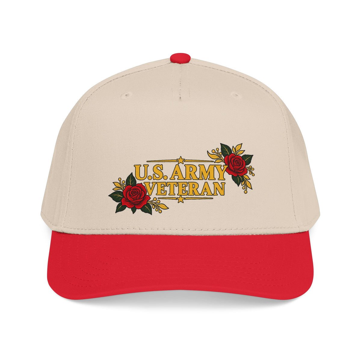 U.S. Army Veteran | Red Rose Floral Mid-Profile Cap
