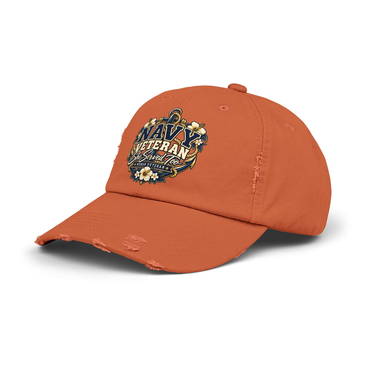 Navy Veteran | Floral Distressed Women Veteran Cap