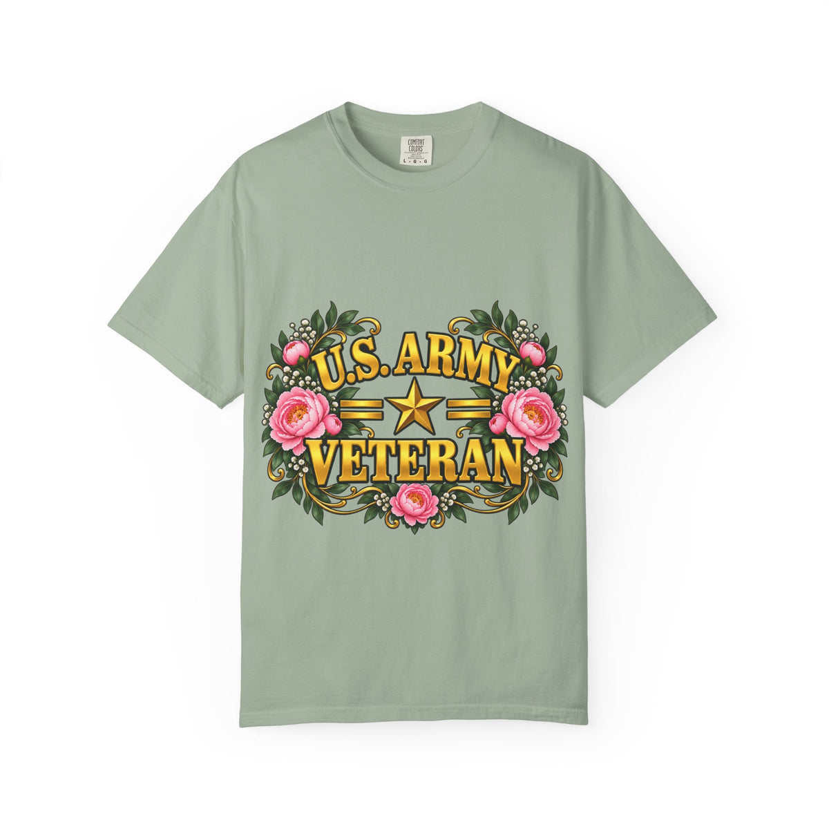 U.S. Army Veteran | Pink Peony Floral Garment-Dyed Tee