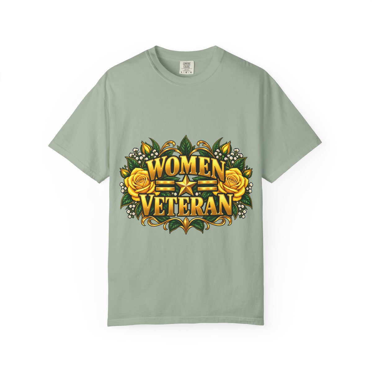 Women Veteran | Yellow Rose Floral Garment-Dyed Tee