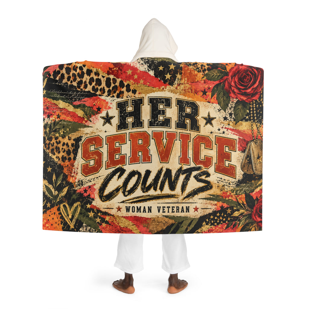 Hooded Sherpa Fleece Blanket with Leopard Print and Red Rose Design