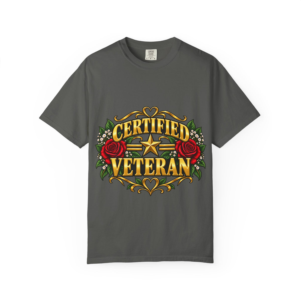 Certified Veteran | Red Rose Floral Garment-Dyed Tee