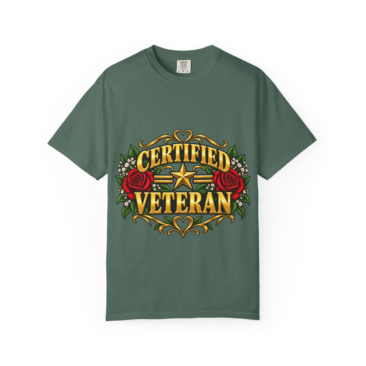 Certified Veteran | Red Rose Floral Garment-Dyed Tee