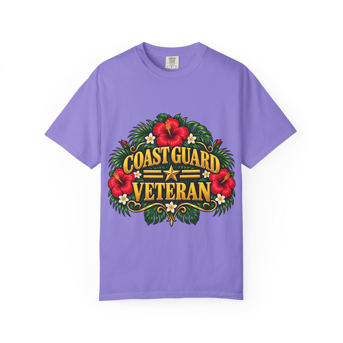 Coast Guard Veteran | Red Hibiscus Floral Garment-Dyed Tee
