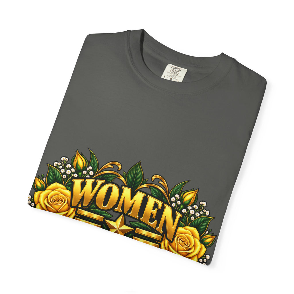Women Veteran | Yellow Rose Floral Garment-Dyed Tee
