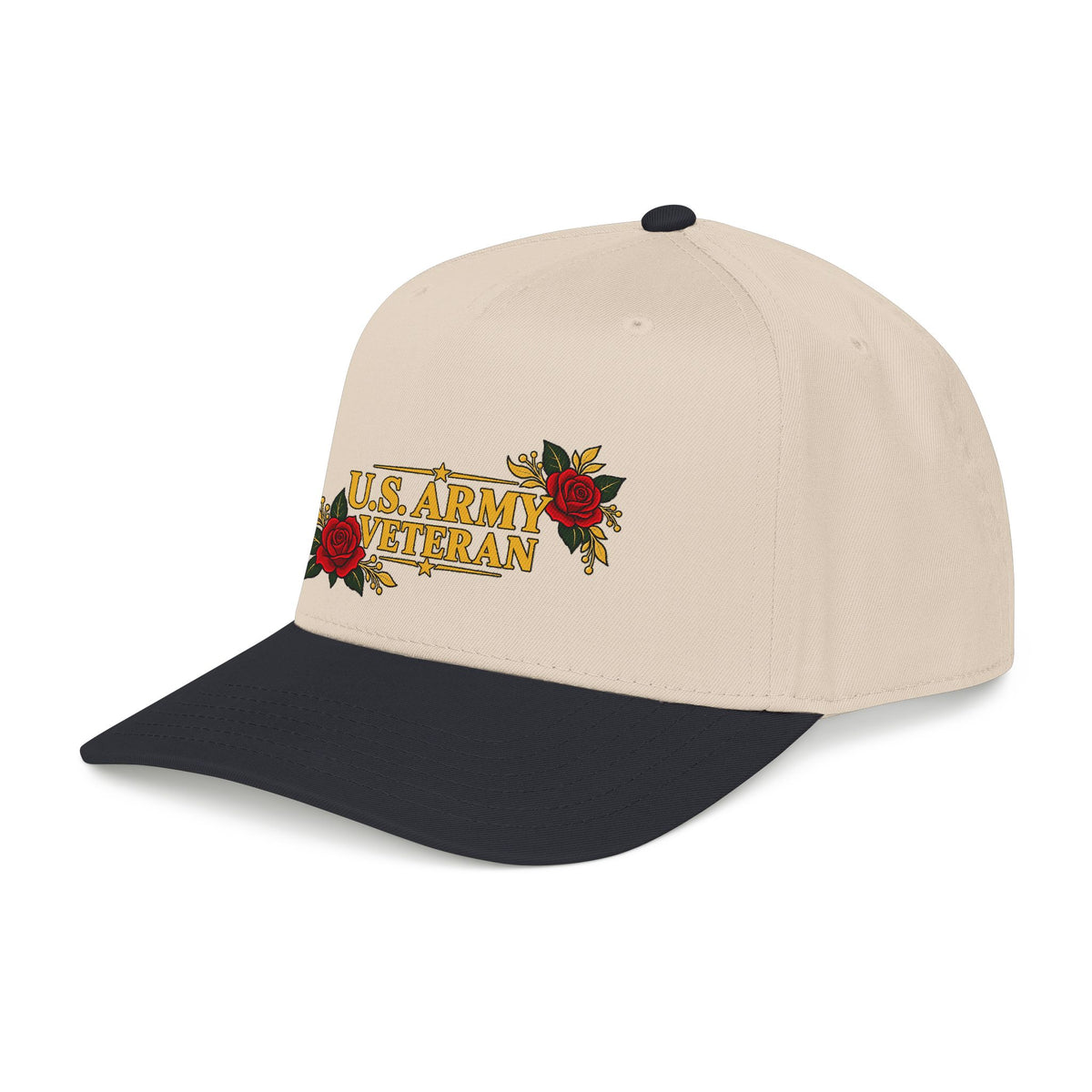 U.S. Army Veteran | Red Rose Floral Mid-Profile Cap