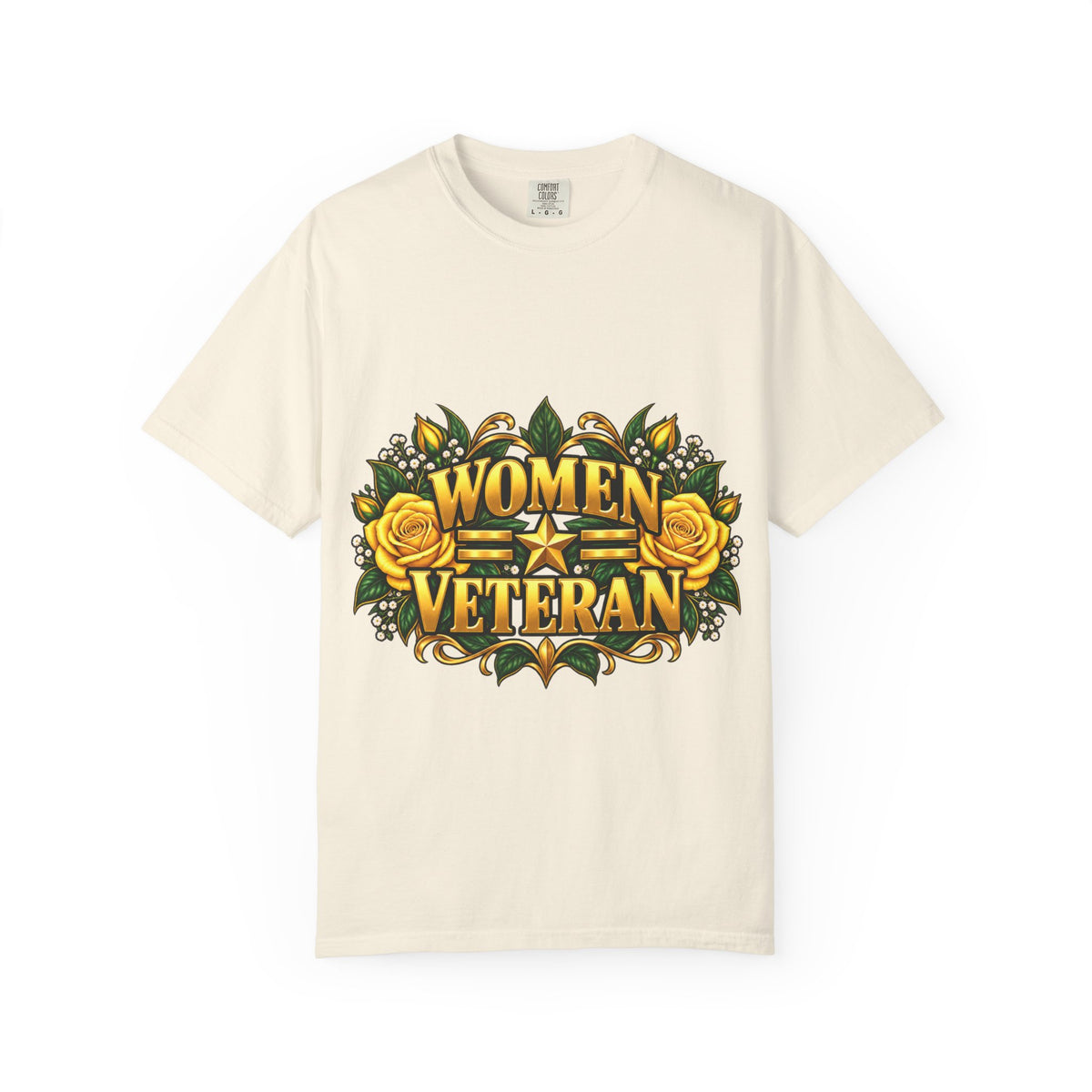 Women Veteran | Yellow Rose Floral Garment-Dyed Tee