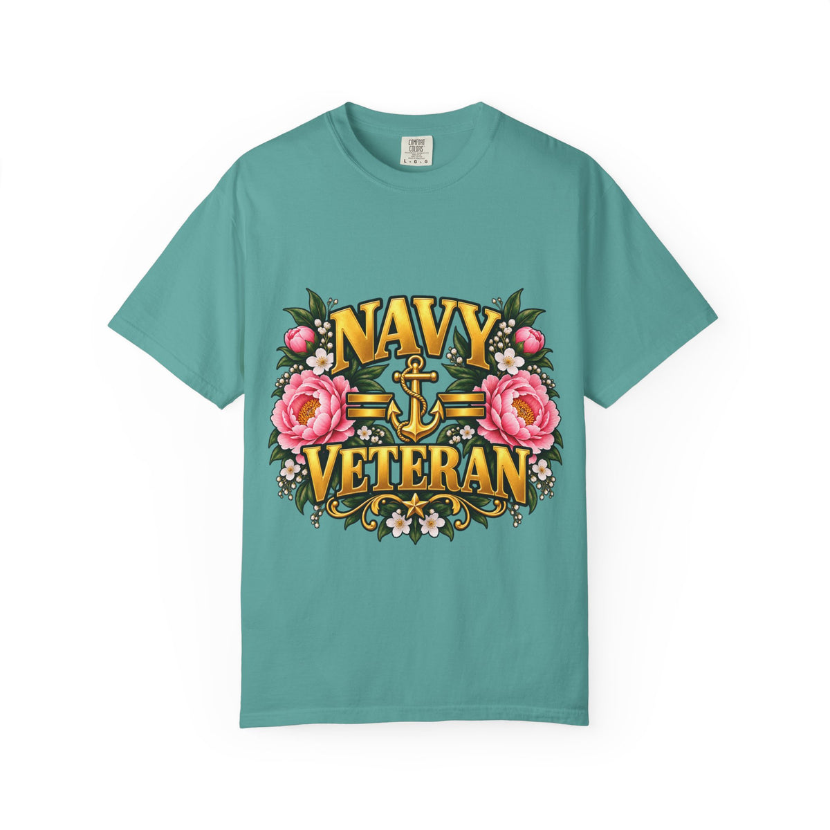 Navy Veteran | Pink Peony Floral Garment-Dyed Tee
