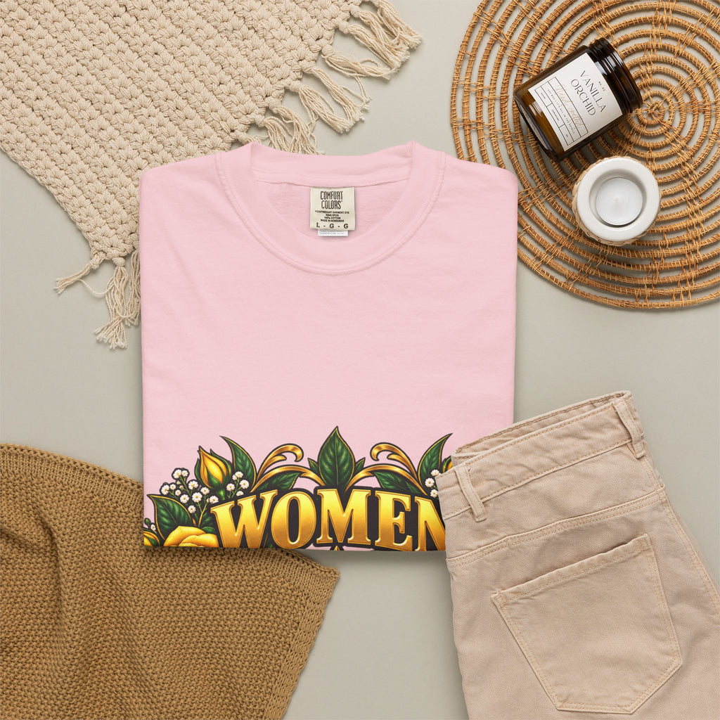 Women Veteran | Yellow Rose Floral Garment-Dyed Tee