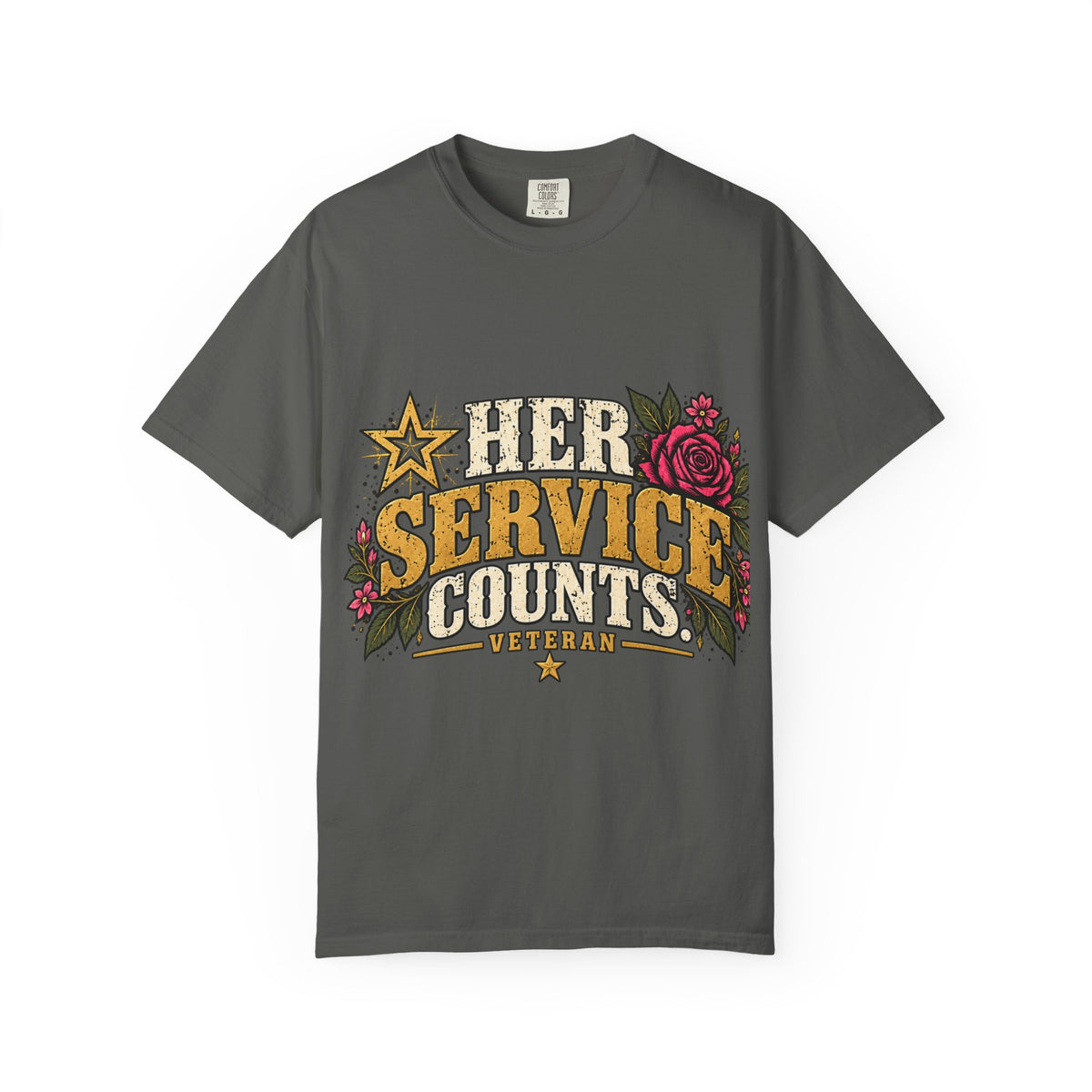 Her Service Counts | Distressed Rebellion Veteran Tee