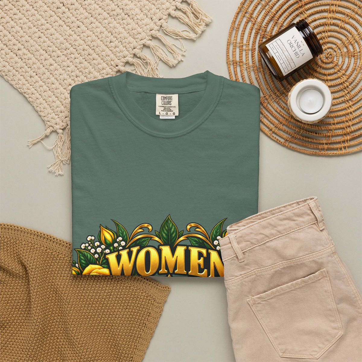 Women Veteran | Yellow Rose Floral Garment-Dyed Tee