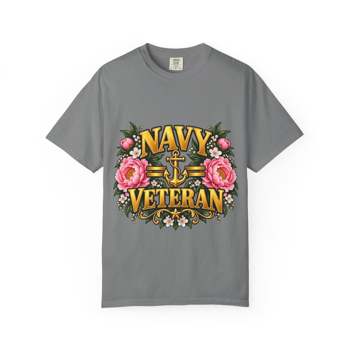Navy Veteran | Pink Peony Floral Garment-Dyed Tee