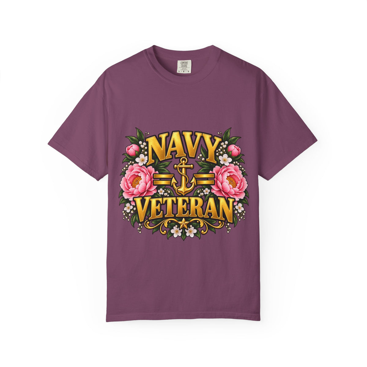 Navy Veteran | Pink Peony Floral Garment-Dyed Tee