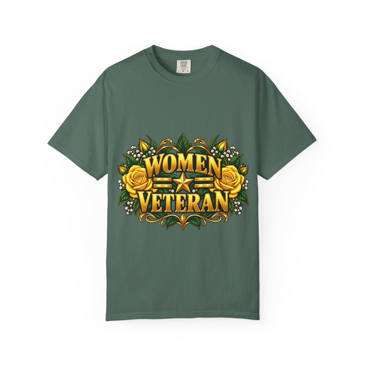 Women Veteran | Yellow Rose Floral Garment-Dyed Tee