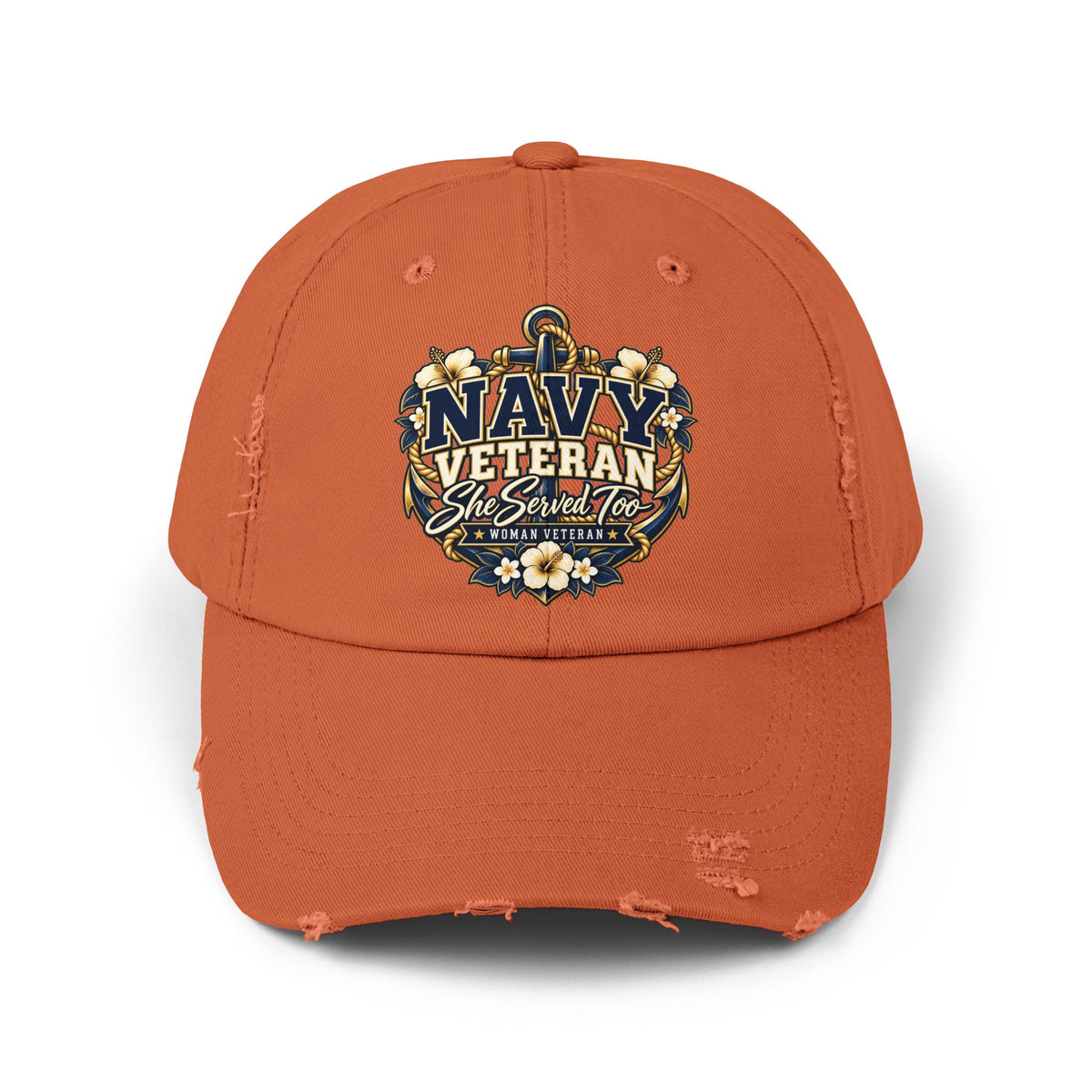 Navy Veteran | Floral Distressed Women Veteran Cap
