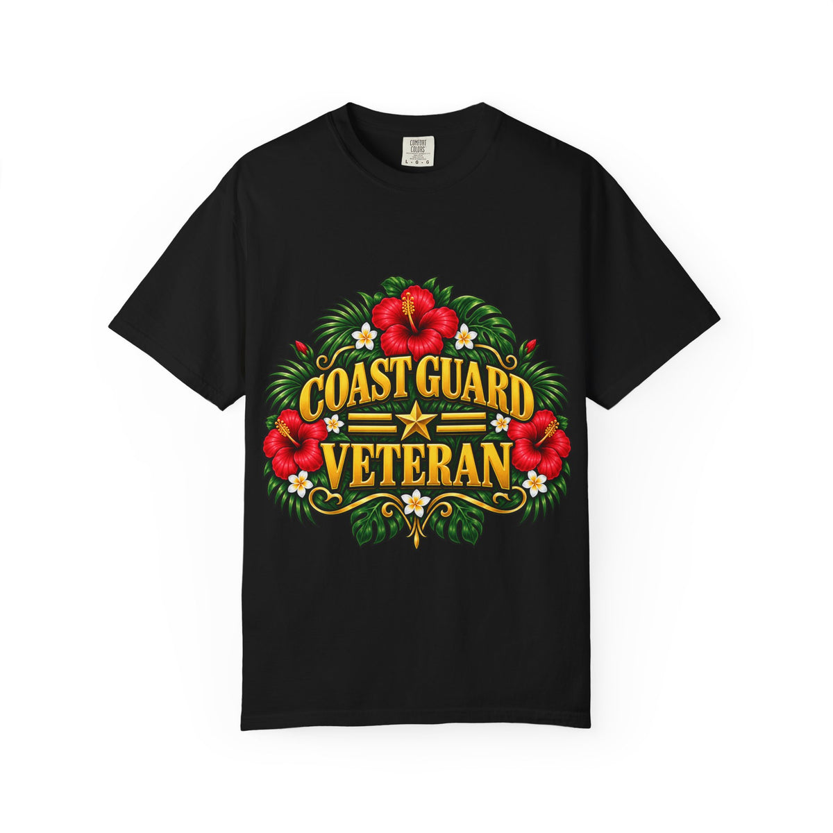 Coast Guard Veteran | Red Hibiscus Floral Garment-Dyed Tee