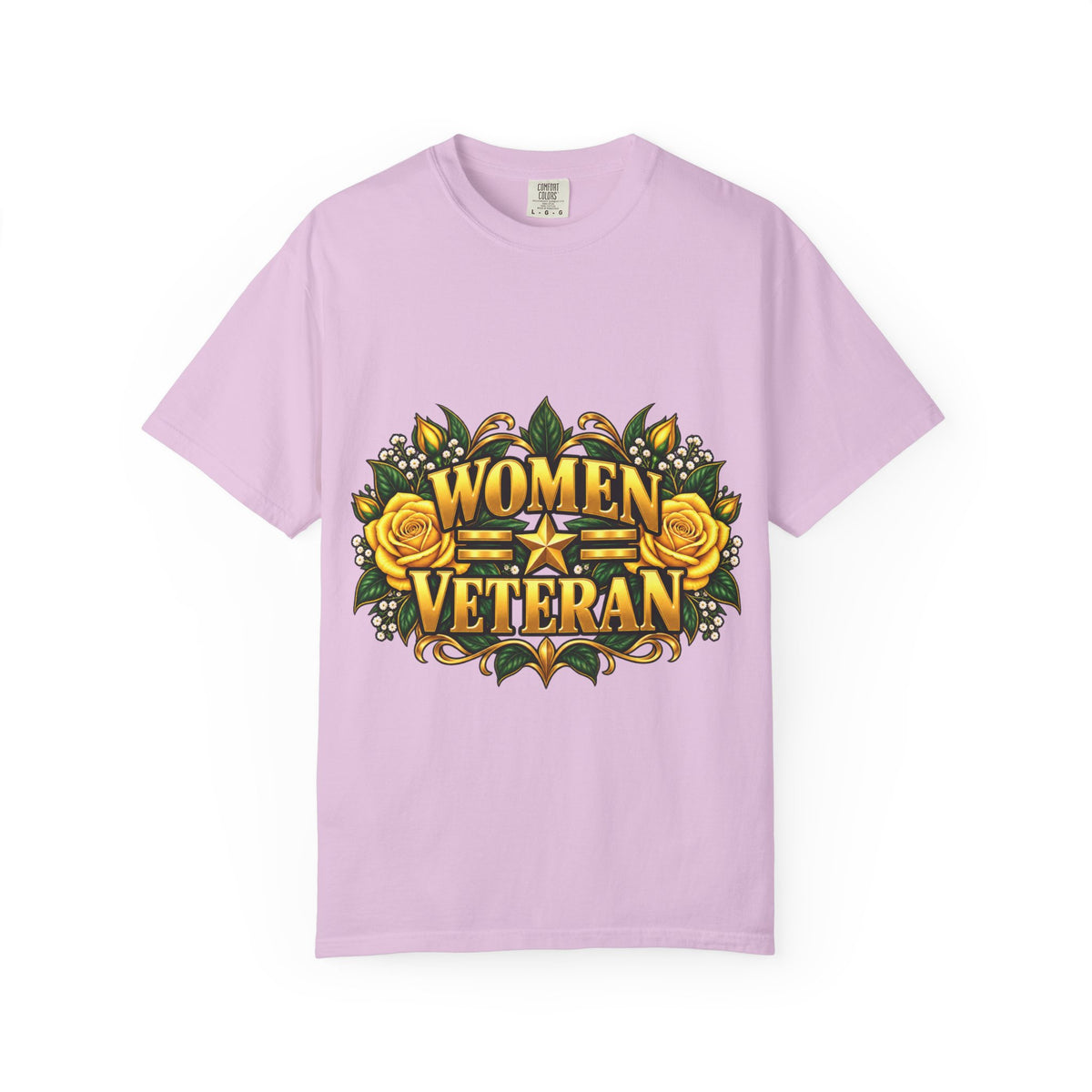 Women Veteran | Yellow Rose Floral Garment-Dyed Tee