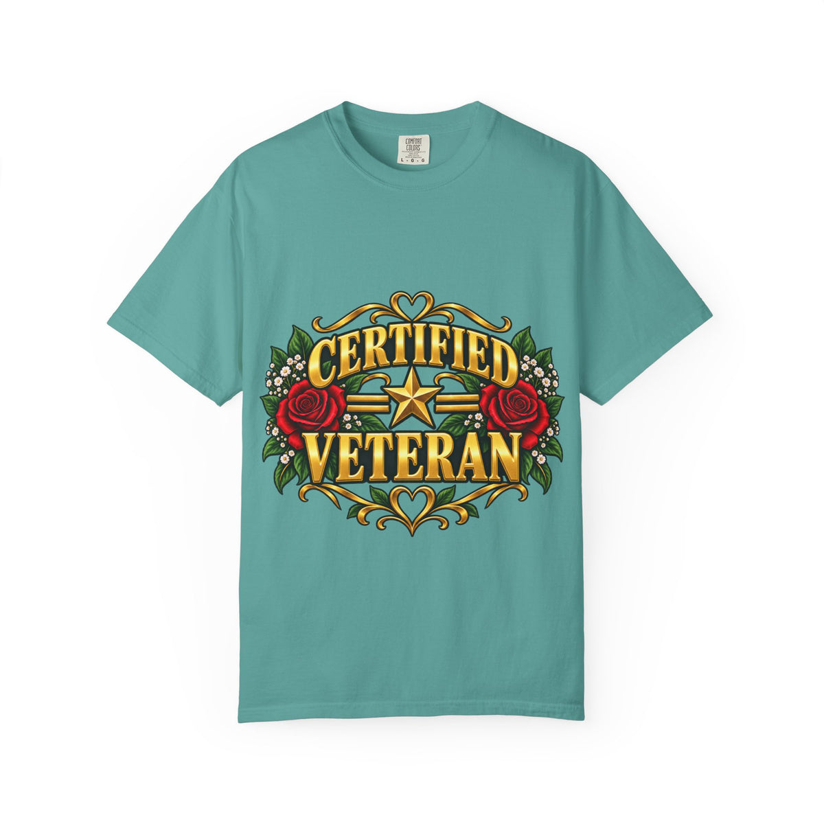 Certified Veteran | Red Rose Floral Garment-Dyed Tee