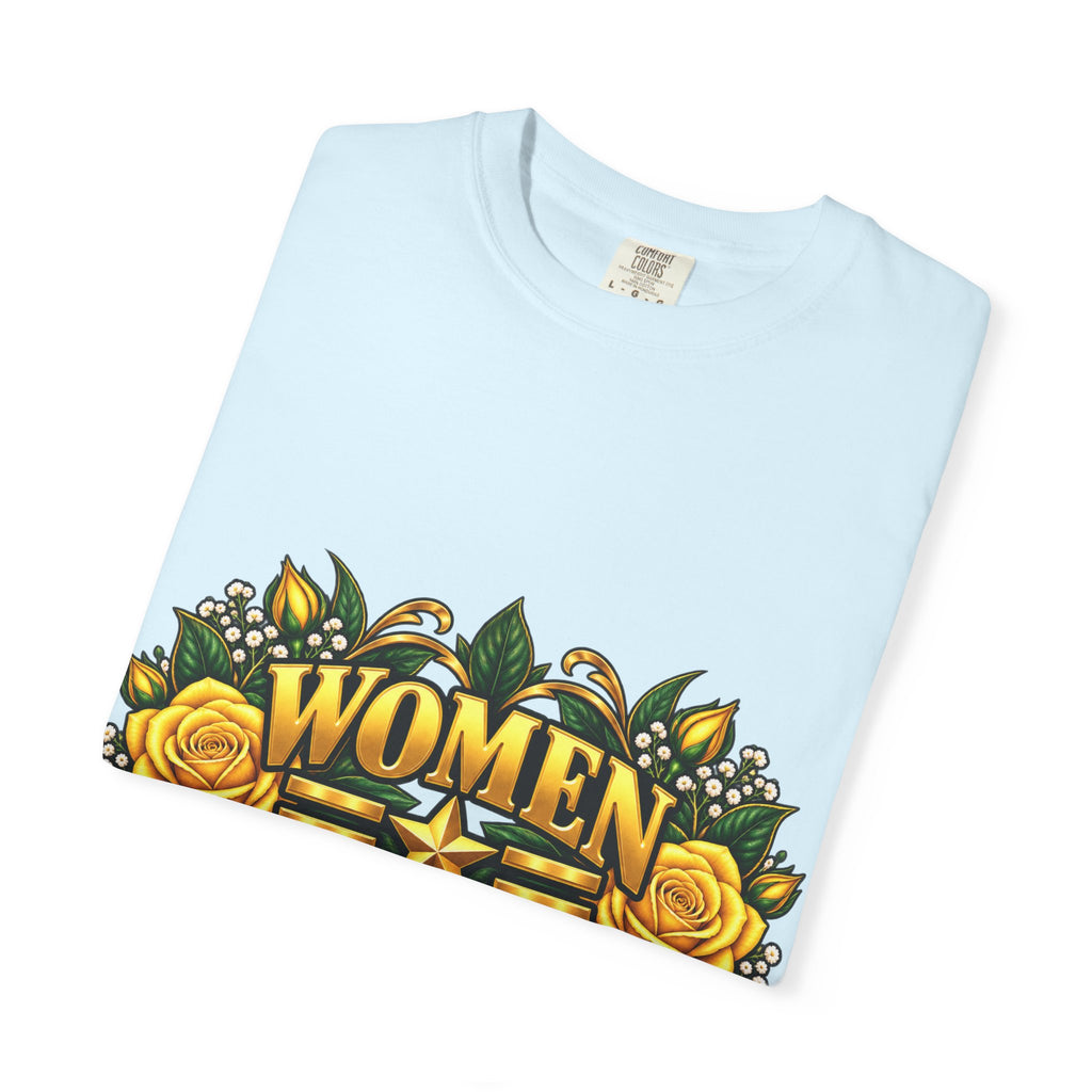 Women Veteran | Yellow Rose Floral Garment-Dyed Tee