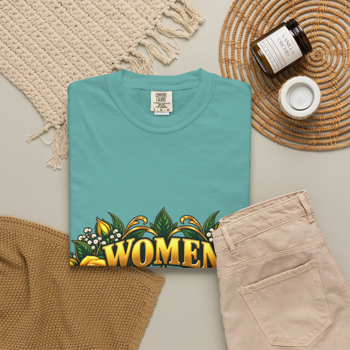 Women Veteran | Yellow Rose Floral Garment-Dyed Tee